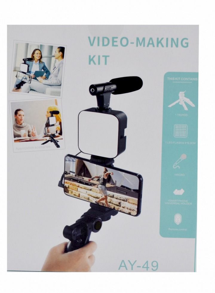 AY-49 Video Vlog Kit Accessories: Phone Tripod, Phone Mount, LED Light And Shotgun Microphone