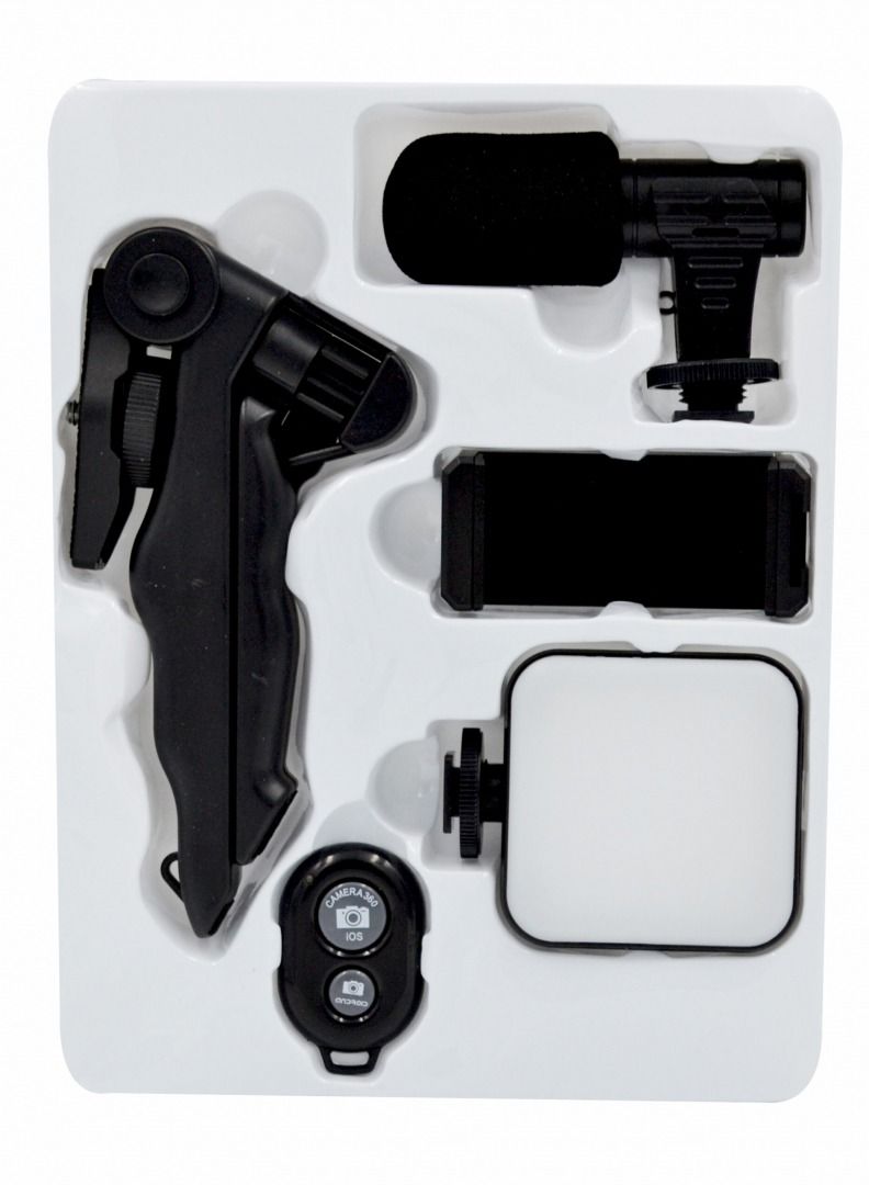 AY-49 Video Vlog Kit Accessories: Phone Tripod, Phone Mount, LED Light And Shotgun Microphone