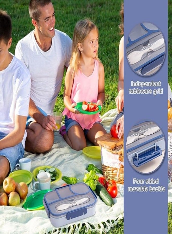 Bento Lunch Box With Divider 19.5x19.5x5.1 cm Stainless Steel Blue 1100ml