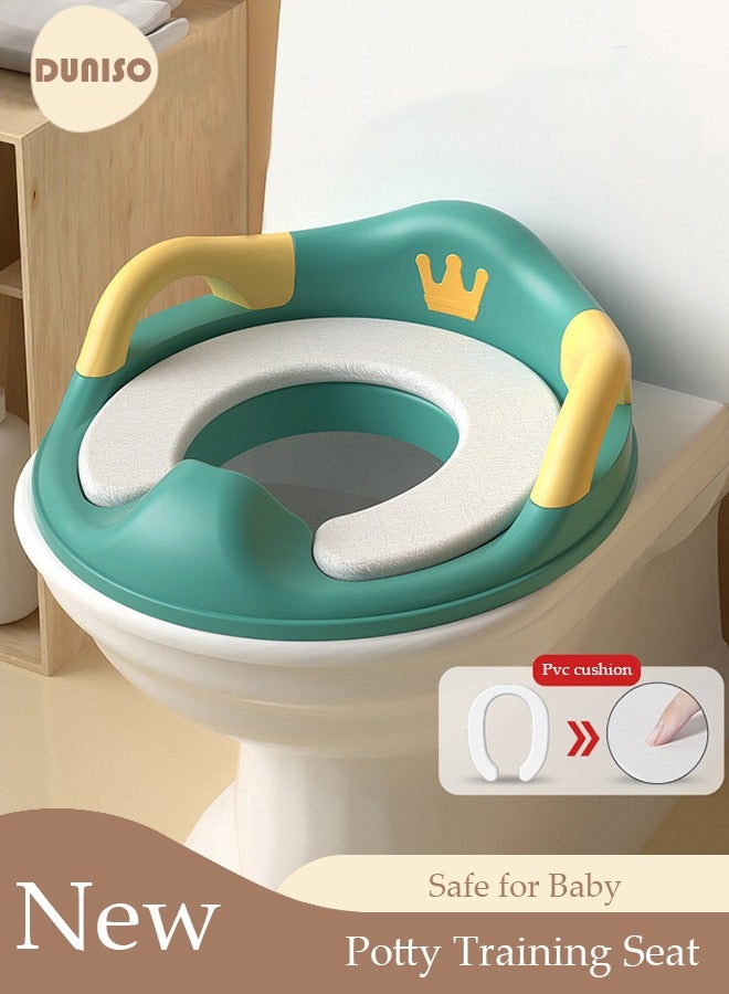 Potty Training Toilet Seat Anti-Slip Toilet Trainer Ring with Detachable Cushion Sturdy Handle and Backrest, Splash Guard Potty Chair for Toddler Boy Girl Fit Round Oval Toilet