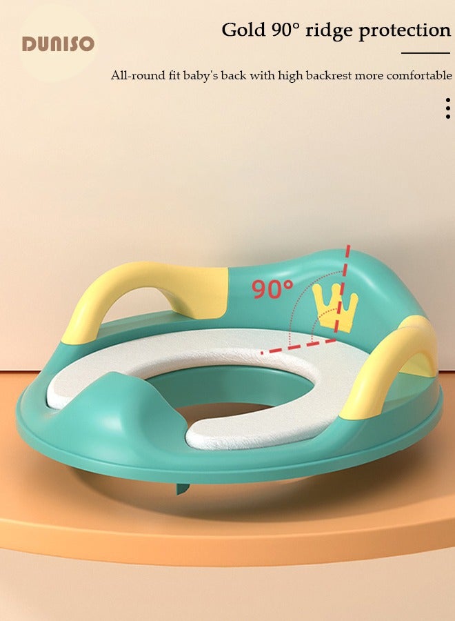 Potty Training Toilet Seat Anti-Slip Toilet Trainer Ring with Detachable Cushion Sturdy Handle and Backrest, Splash Guard Potty Chair for Toddler Boy Girl Fit Round Oval Toilet