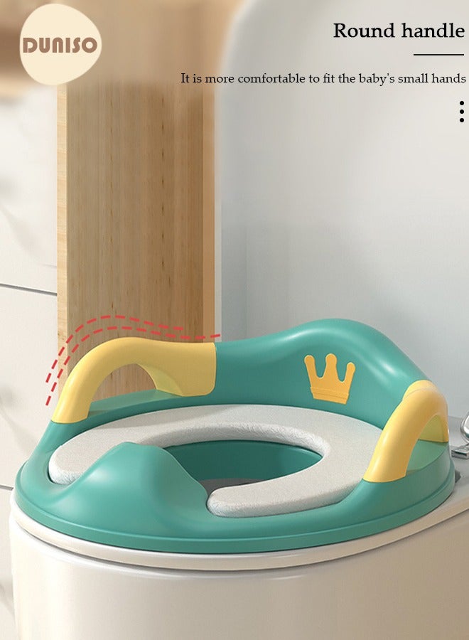 Potty Training Toilet Seat Anti-Slip Toilet Trainer Ring with Detachable Cushion Sturdy Handle and Backrest, Splash Guard Potty Chair for Toddler Boy Girl Fit Round Oval Toilet