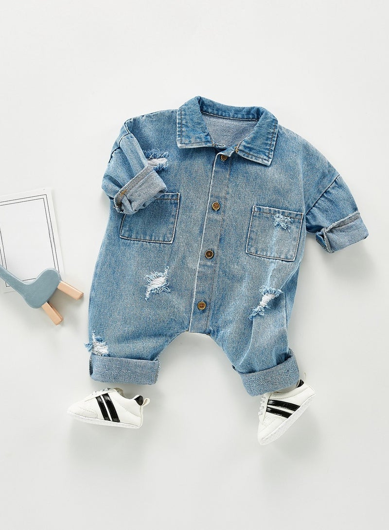 Baby Autumn Clothes, Fashionable And Stylish Denim Jumpsuit, Men's And Women's Baby Long Sleeved Crawling Clothes, Outdoor Clothes