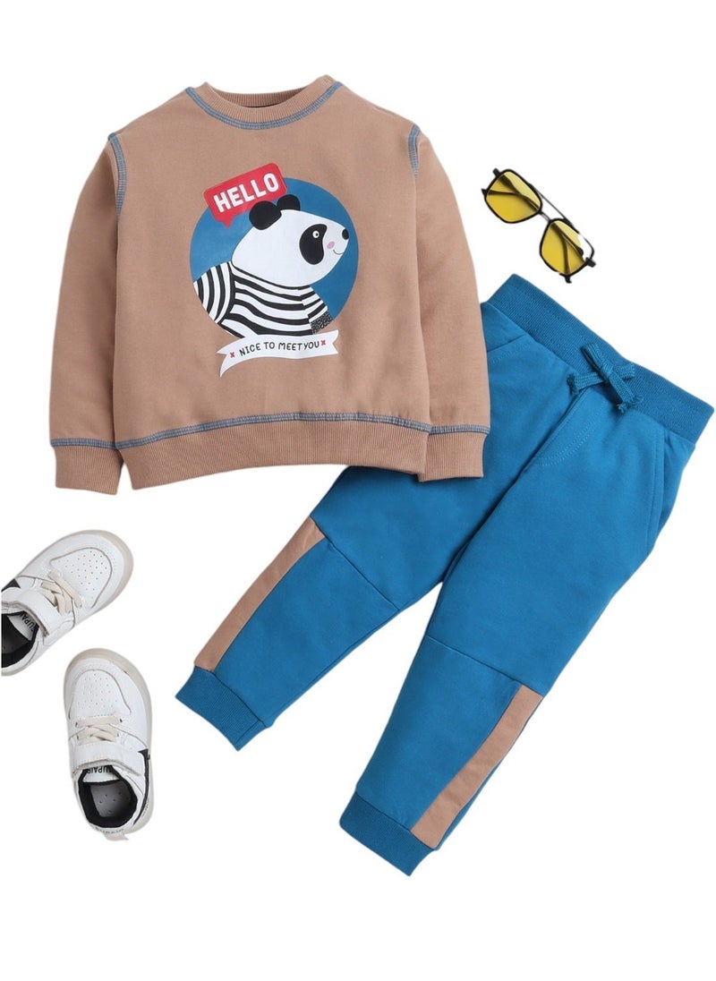 Hello- Boys 2 piece Set -Sweatshirt and Joggers Set- LT Brown