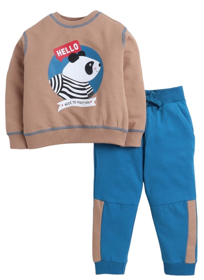 Hello- Boys 2 piece Set -Sweatshirt and Joggers Set- LT Brown