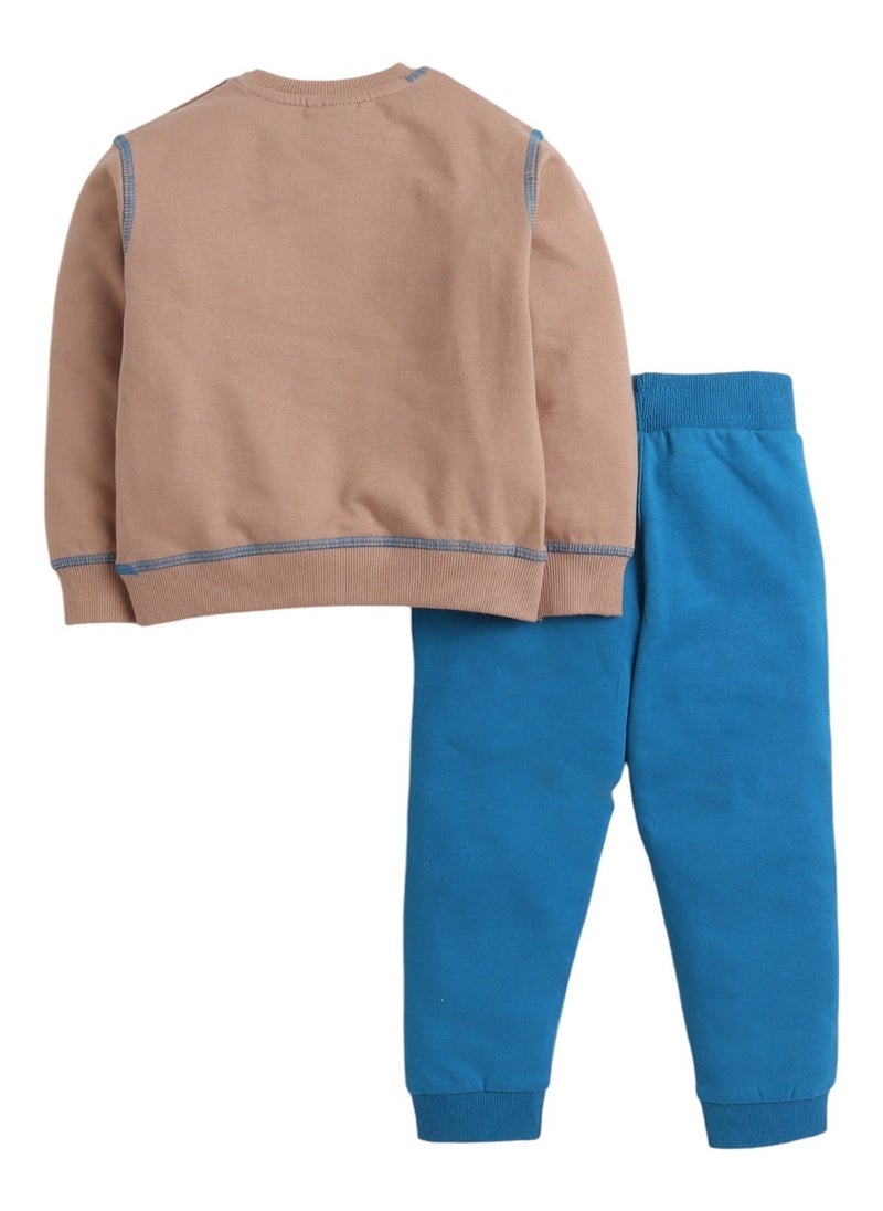 Hello- Boys 2 piece Set -Sweatshirt and Joggers Set- LT Brown