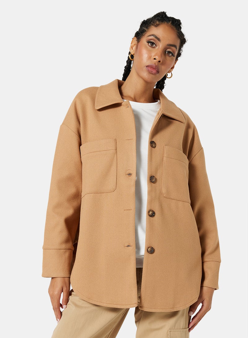 Essential Relaxed Collar Overcoat Beige