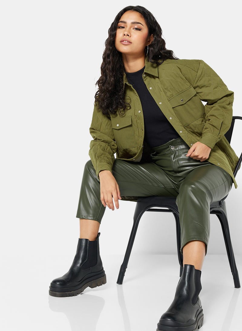 Quilted Oversized Shirt Jacket Green