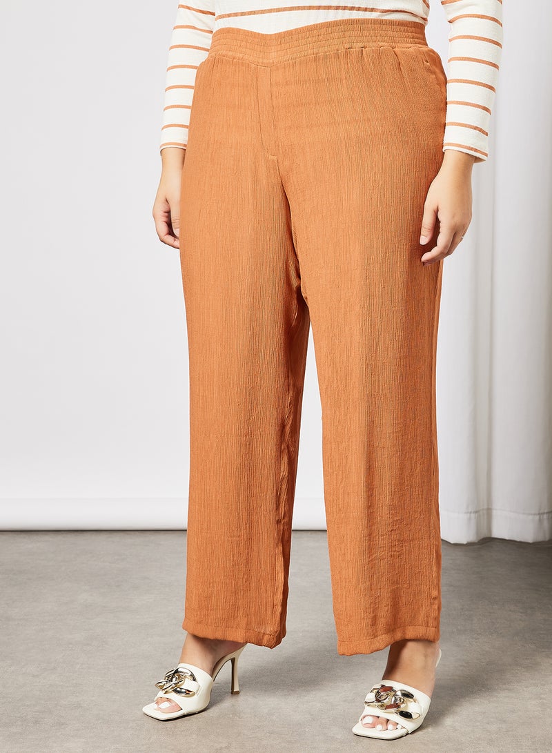 Plus Size Textured Straight Fit Pants Burnt Orange