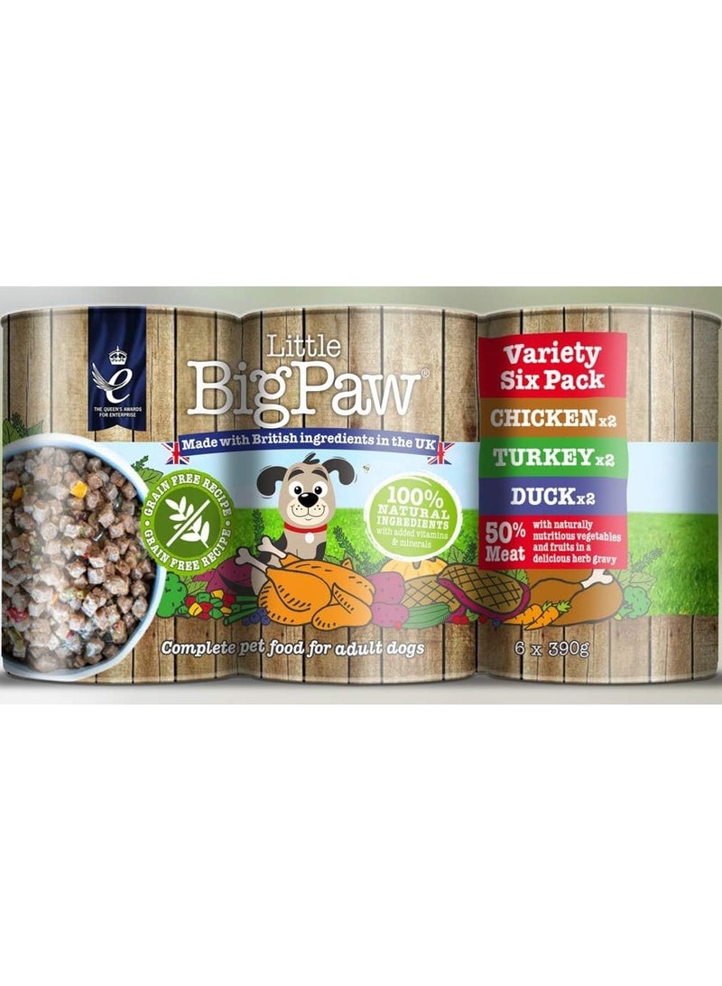 Little Big Paw Variety Pack Dog Wet Food 6x390g