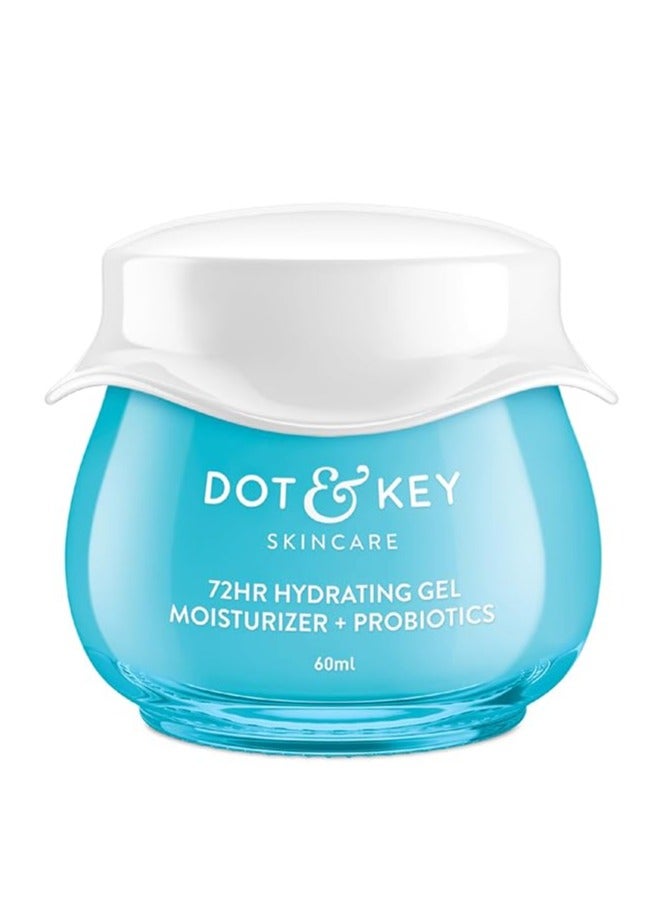 DOT & KEY 72Hr Hydrating Gel + Probiotics Moisturizer For Face With Hyaluronic Acid, Kombucha & Rice Water Lightweight Gel Oil Free Moisturizer | For Oily, Dull & Uneven Skin Tone I For All Skin Types | 60Ml