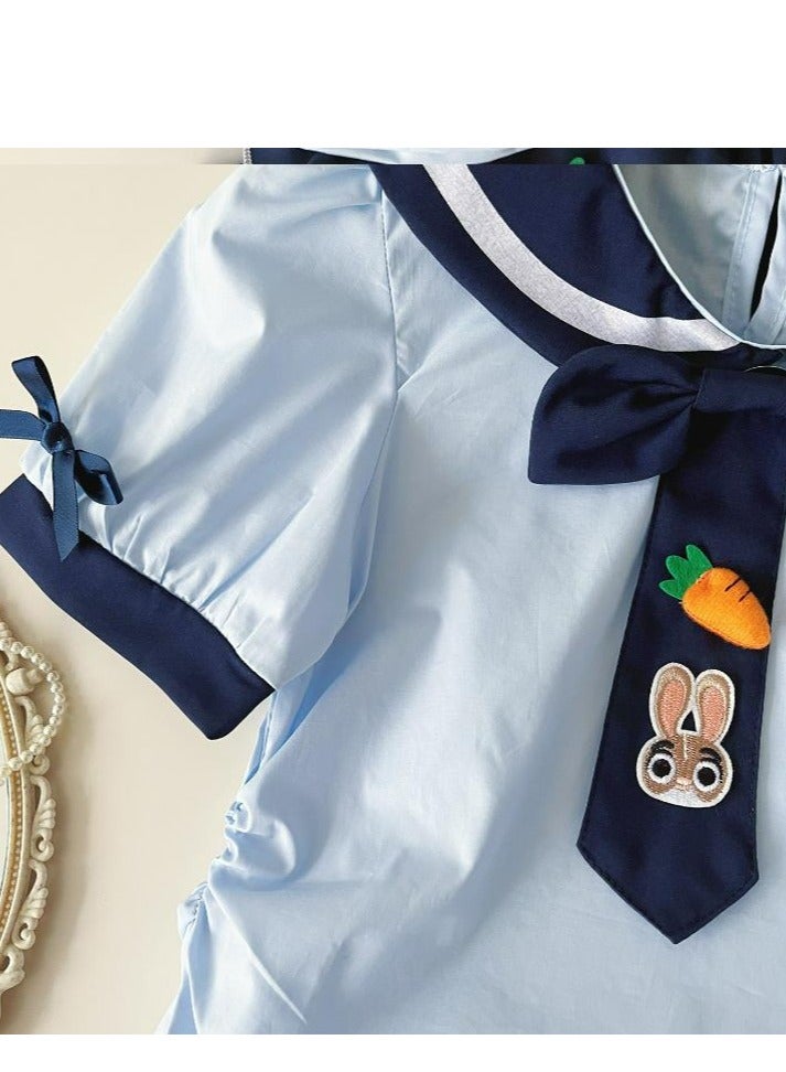 Girl Rabbit Carrot Cute Navy Collar Cake Skirt Set