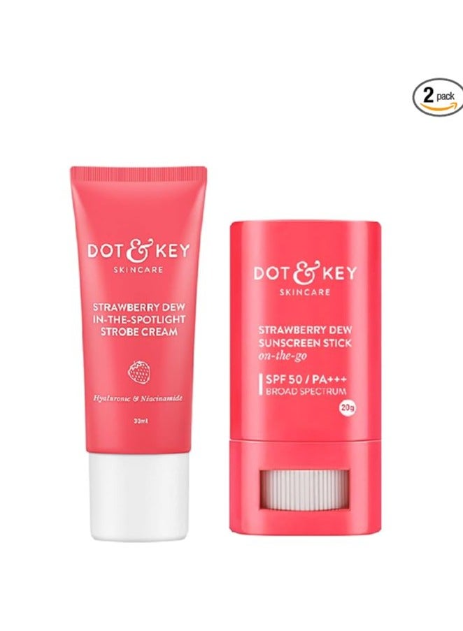 Dot & Key Strawberry dewy Sunscreen stick & Strobe cream skin combo (2 Items in the set)