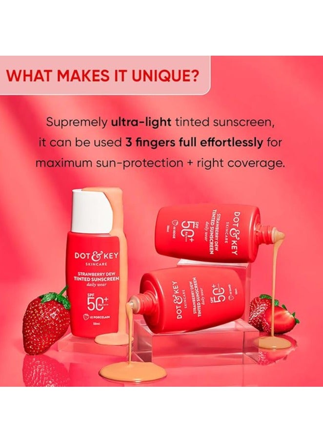 Strawberry Dew Tinted Sunscreen SPF 50+ Pa++++ - 05 Beige | Protection Against UA/UB | Broad Spectrum, Water & Sweat resistant | For All Skin Types | 50ml