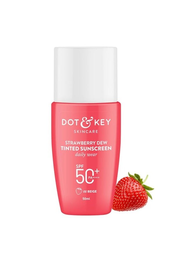 Strawberry Dew Tinted Sunscreen SPF 50+ Pa++++ - 05 Beige | Protection Against UA/UB | Broad Spectrum, Water & Sweat resistant | For All Skin Types | 50ml