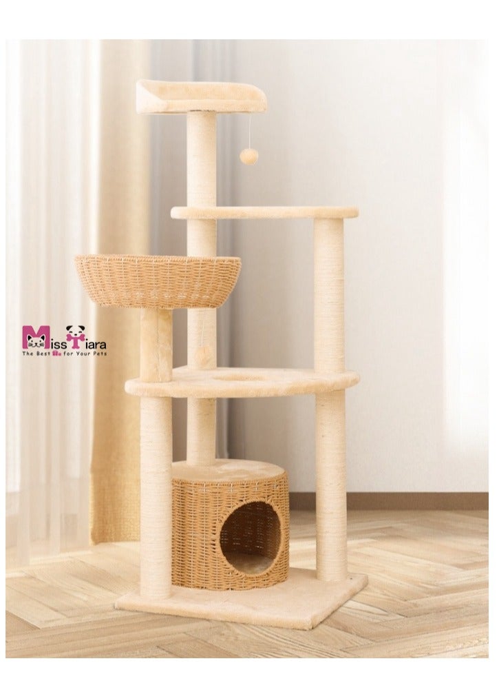 Cat Tree Tower,Cat Condo,Cat Scratching Post,130cm cat tree tall Good quality Cat furniture for indoor cats, Luxury Handmade Weaving Nest Cat Condo Kitty Activity Center,Cat Climbing Toy