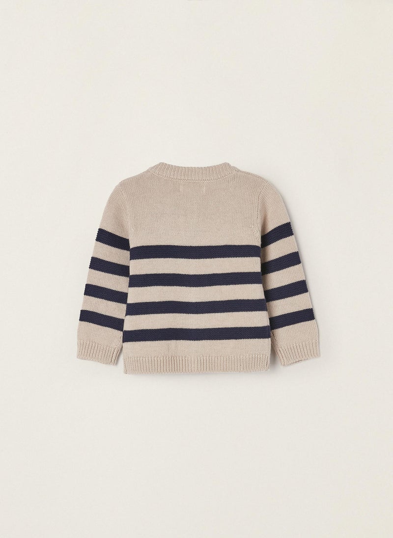 Striped Cardigan for Newborn baby Boys, Beige/Dark Blue