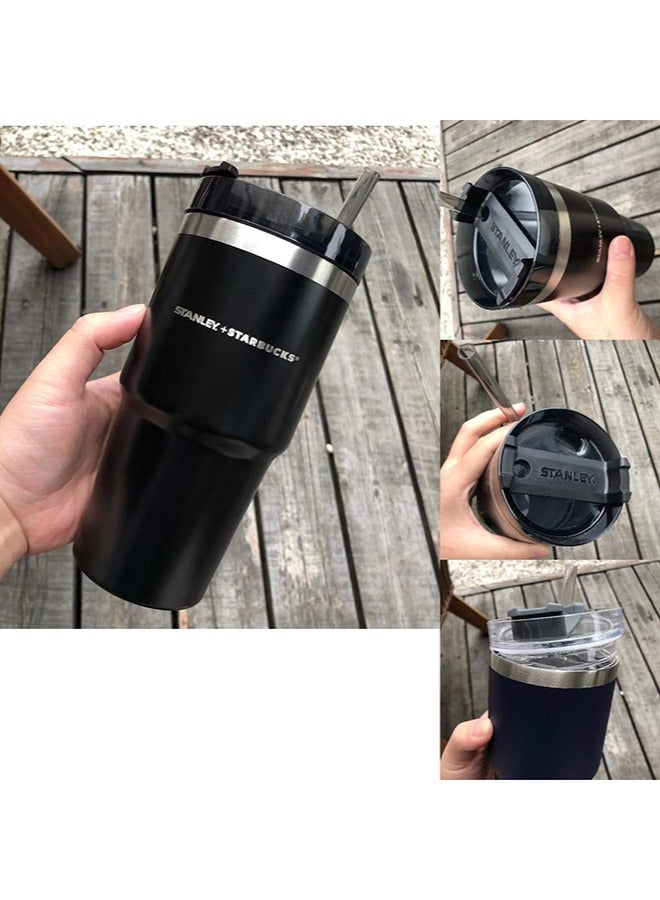 Stanley+Starbucks Insulated mug with straw lid, for water, Iced Tea or Coffee, Juice and Smoothie 20 oz,Black