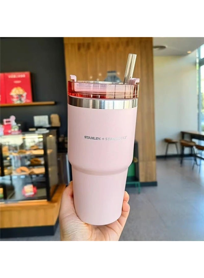 Stanley+Starbucks Insulated mug with straw lid, for water, Iced Tea or Coffee, Juice and Smoothie 20 oz,pink