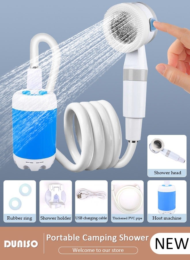 Portable Outdoor Camping Shower, Rechargeable Portable Camping Outdoor Shower Sprayer Pumps Water from Bucket for Camping, Hiking, Travel, Car Washing Pet Cleaning