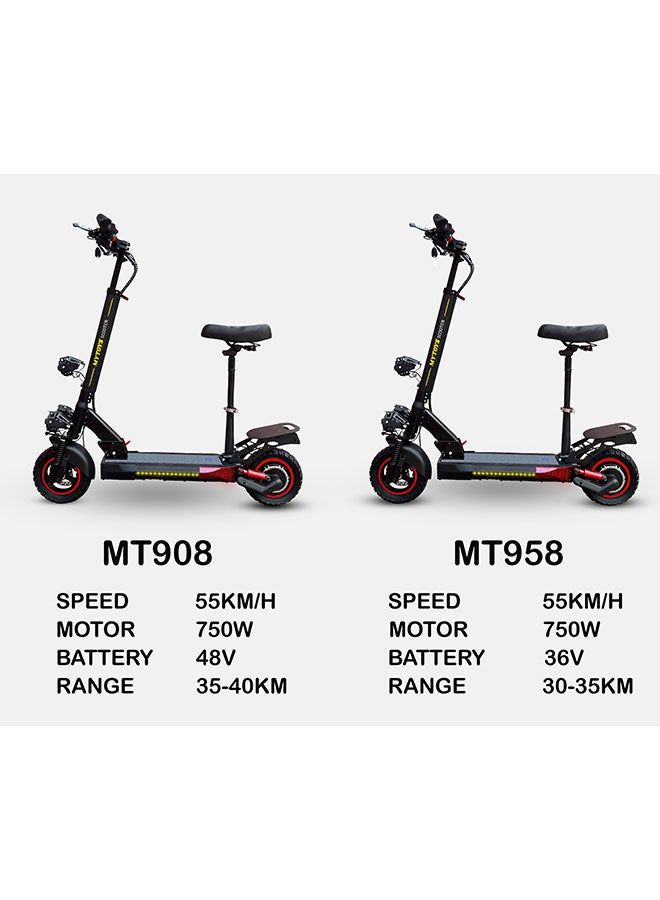 MT958 Power Full Motor 750W Electric Scooter 2024 Upgraded Version 55Kkm/hr Speed Dual Shock Absorbers,36V 13AH Off-Road Tires , Adjustable Comfortable Seat, Super Bright LED Headlights and Tail Light