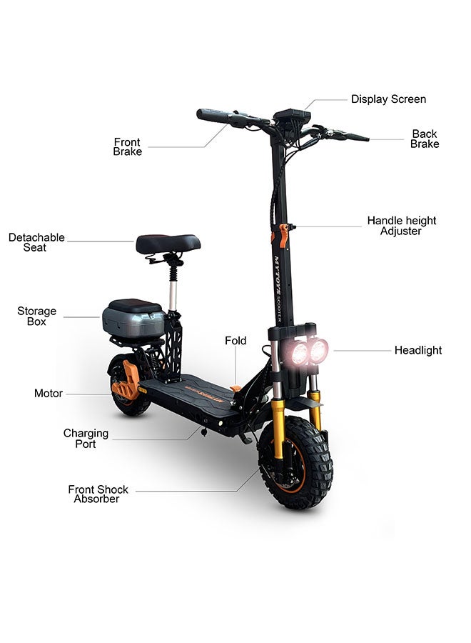 Mytoys MT590 High Speed Electric Scooter 65 km/h Speed,1500W Brushless Motor, High Capacity Battery 20Ah,60km Range With Adjustable Leather Seat Super Hydrolic Suspension, Back Cushion Storage Box