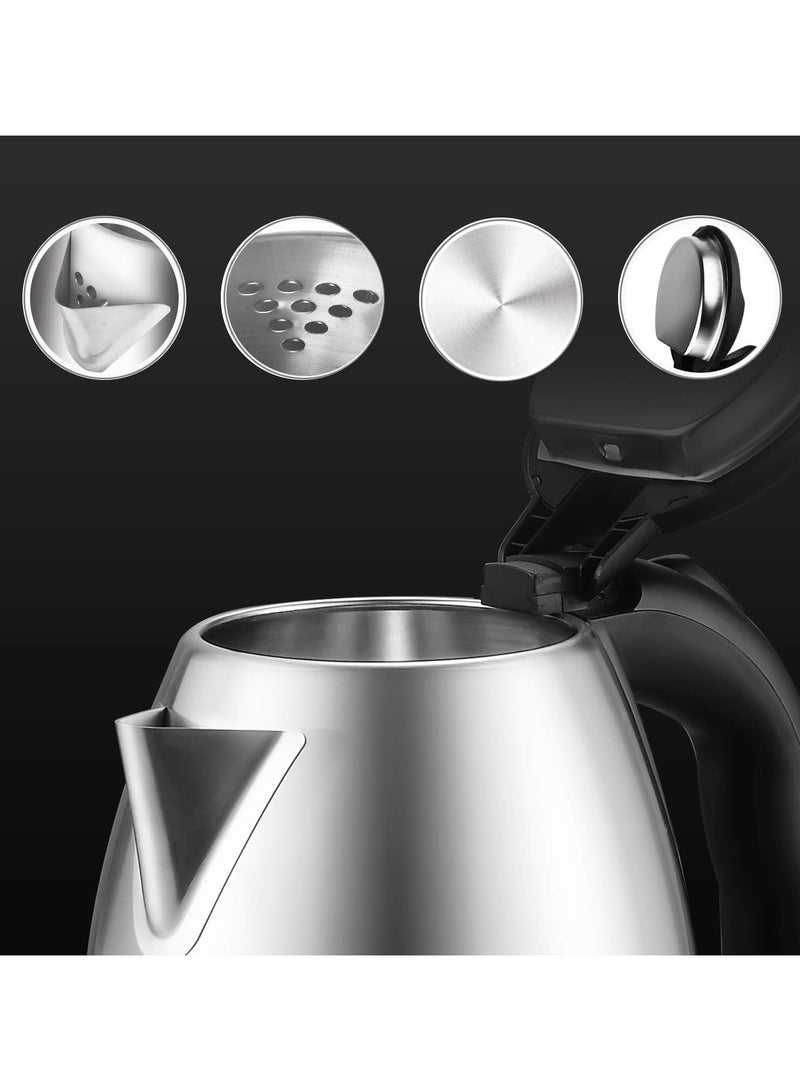 Electric Kettle 2L Stainless Steel Tea Kettle Fast Boil Water Warmer With Auto Shut Off And Boil Dry Protection Tech For Coffee Tea Beverages