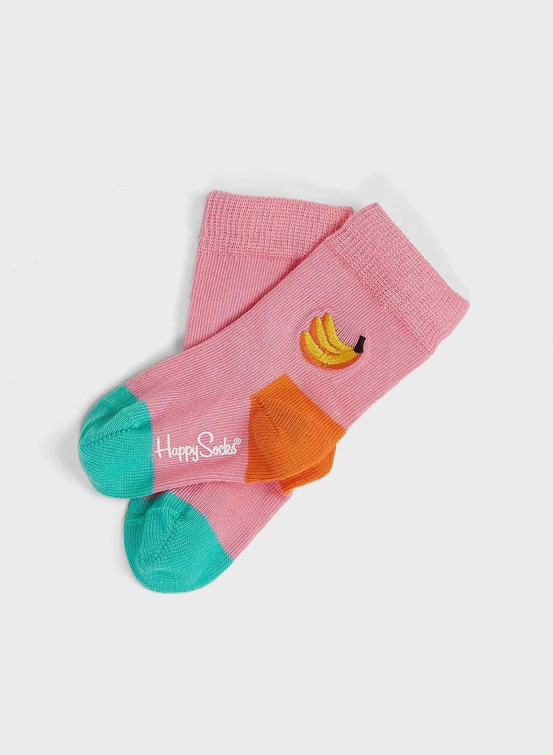 Kids 4 Pack Fruits Print Crew Socks