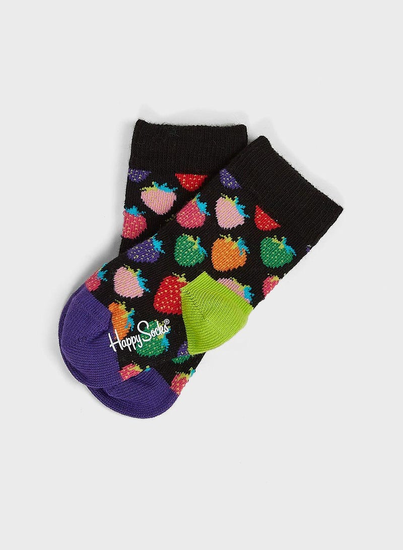 Kids 4 Pack Fruits Print Crew Socks