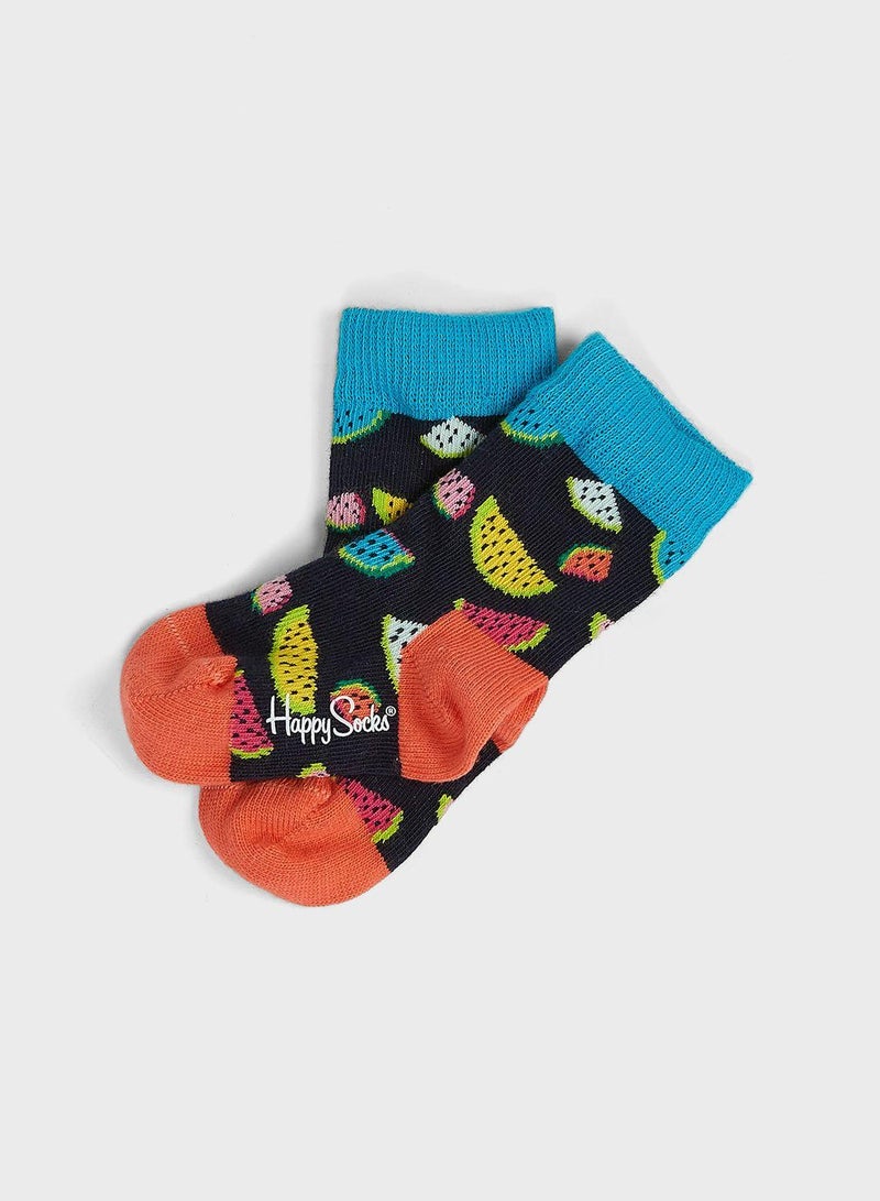 Kids 4 Pack Fruits Print Crew Socks