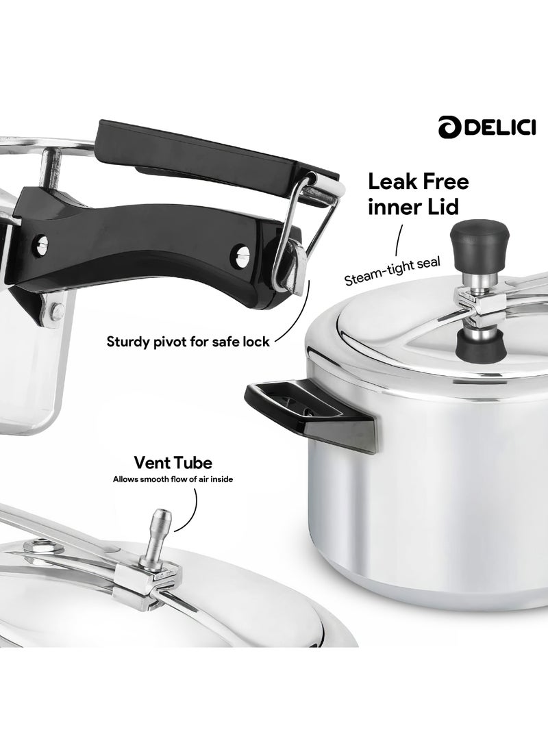 5Liters Pressure Cooker Inner lid Aluminium AIPC5 | 5L Capacity | Quick Heating Induction Base | Durable Safety Valve | Food Grade Rubber Basket | Specially Designed Handle | Versatile pressure cooker Silver