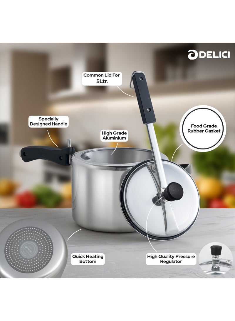 5Liters Pressure Cooker Inner lid Aluminium AIPC5 | 5L Capacity | Quick Heating Induction Base | Durable Safety Valve | Food Grade Rubber Basket | Specially Designed Handle | Versatile pressure cooker Silver