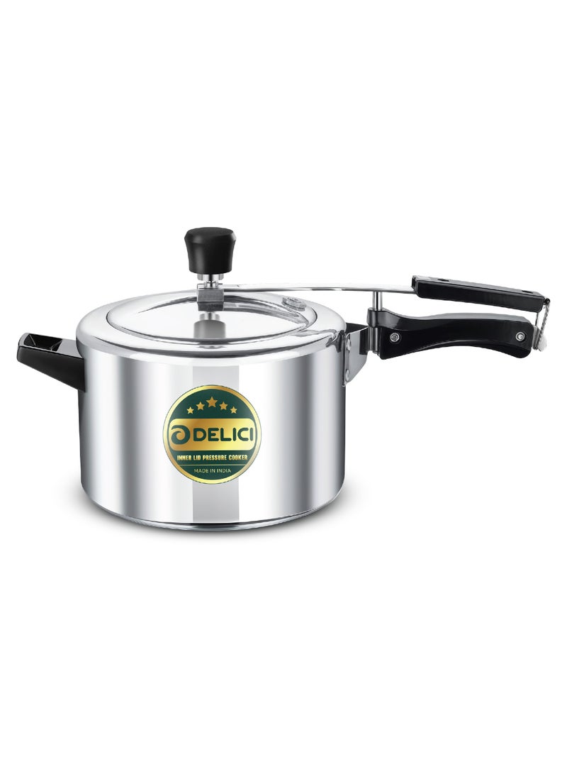 5Liters Pressure Cooker Inner lid Aluminium AIPC5 | 5L Capacity | Quick Heating Induction Base | Durable Safety Valve | Food Grade Rubber Basket | Specially Designed Handle | Versatile pressure cooker Silver