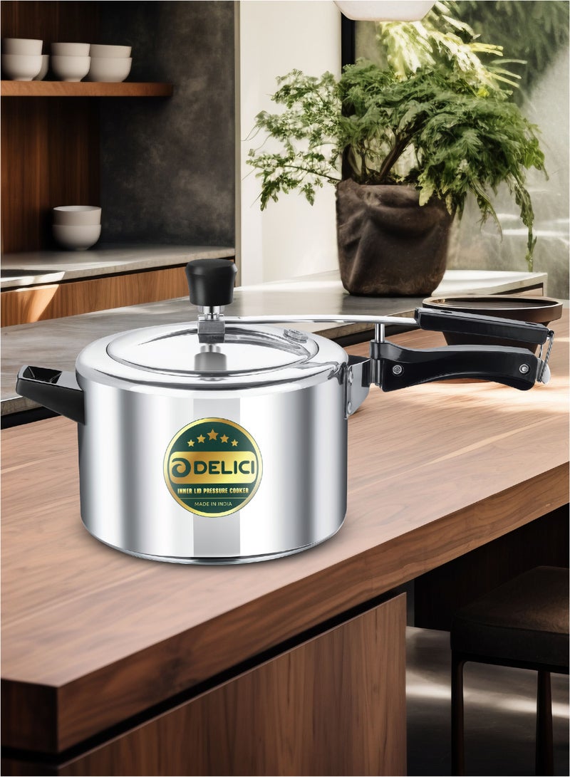 5Liters Pressure Cooker Inner lid Aluminium AIPC5 | 5L Capacity | Quick Heating Induction Base | Durable Safety Valve | Food Grade Rubber Basket | Specially Designed Handle | Versatile pressure cooker Silver