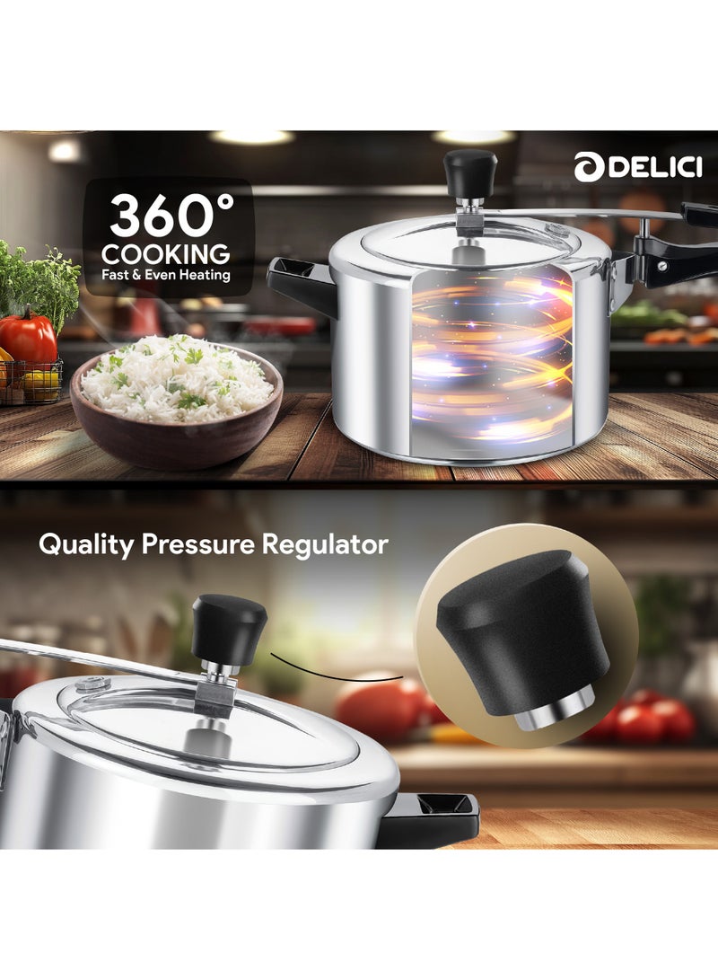 5Liters Pressure Cooker Inner lid Aluminium AIPC5 | 5L Capacity | Quick Heating Induction Base | Durable Safety Valve | Food Grade Rubber Basket | Specially Designed Handle | Versatile pressure cooker Silver