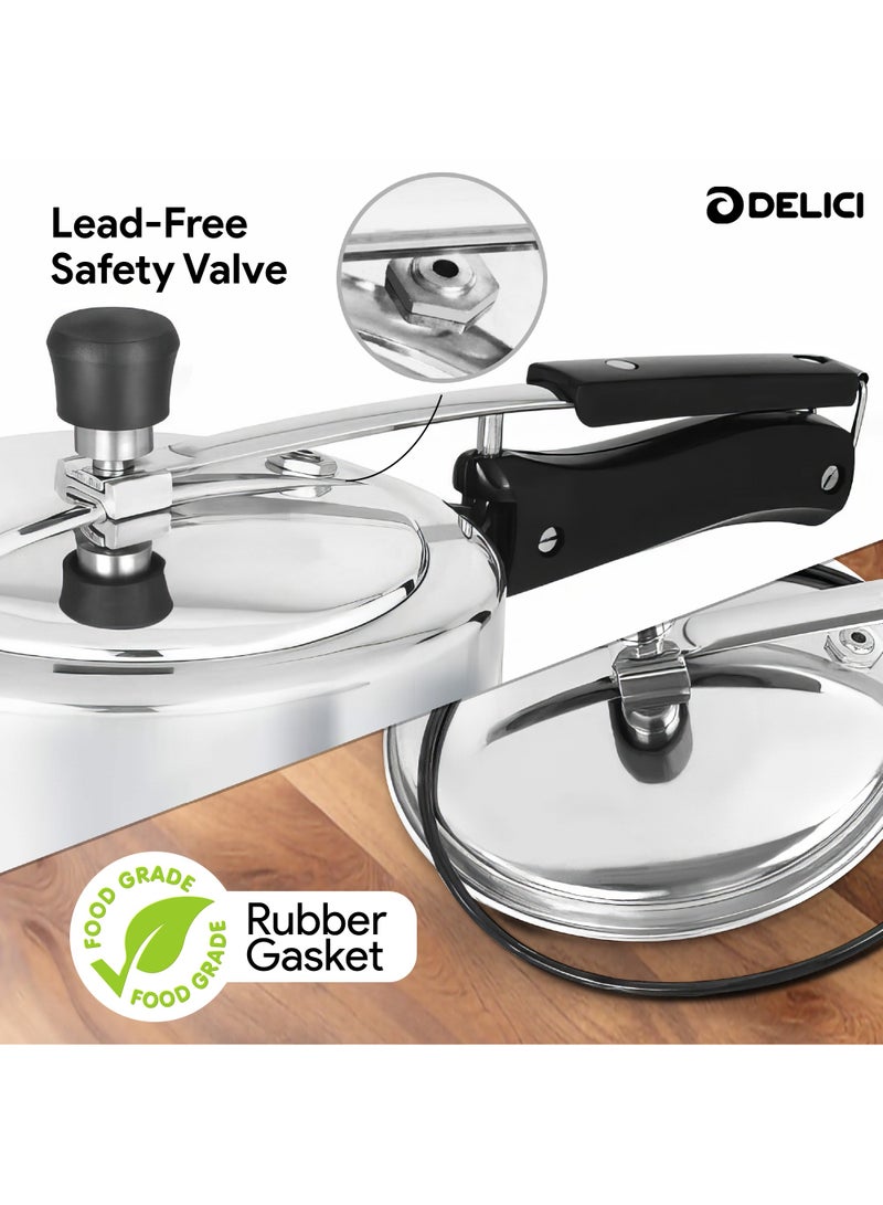 5Liters Pressure Cooker Inner lid Aluminium AIPC5 | 5L Capacity | Quick Heating Induction Base | Durable Safety Valve | Food Grade Rubber Basket | Specially Designed Handle | Versatile pressure cooker Silver