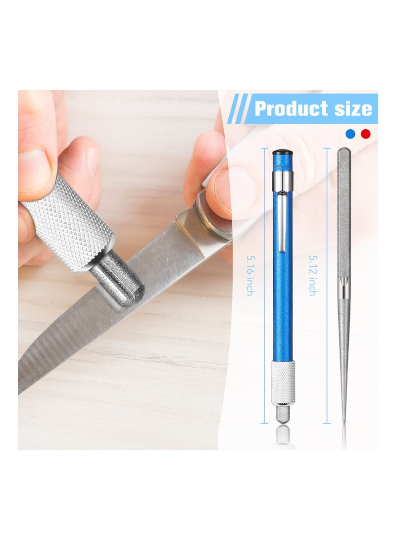 2-Pack Diamond-Coated Retractable Knife Sharpener & Honing Rod for Kitchen & Outdoor Use - Serrated Edge Tool (Blue & Silver)