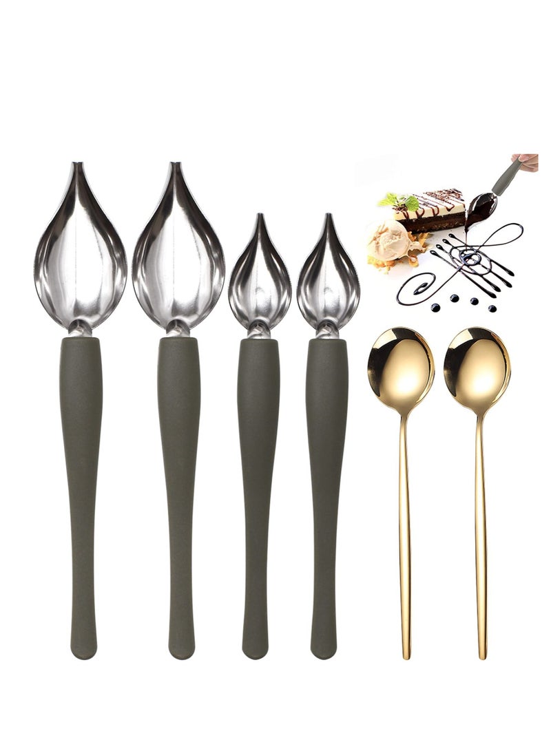 6-Piece Plated Decorating Spoon Set for Cakes and Plates, Drizzle and Draw with Precision, Ideal for Baking and Pastry Decoration