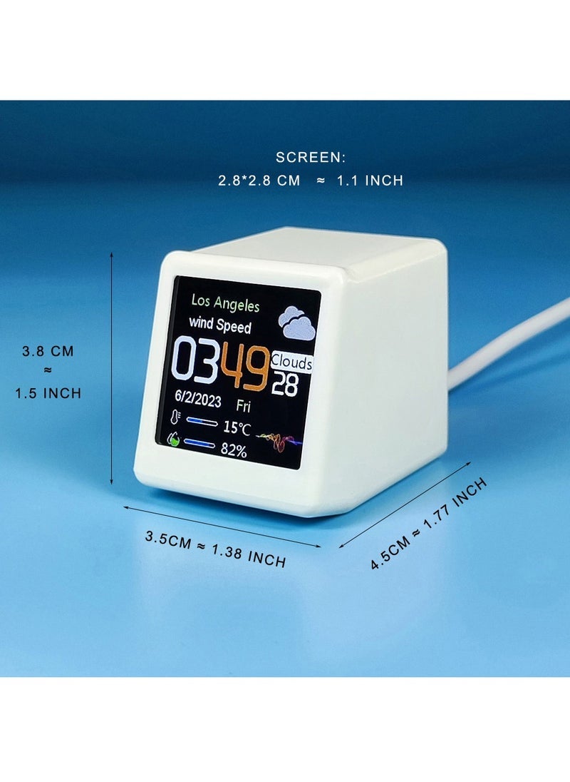 Small Portable Smart Wifi Weather Station Display Weather Temperature Humidity Time Alarm Clock Desktop Decoration (White)