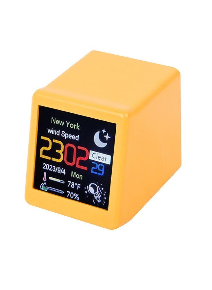 Small Portable Smart Wifi Weather Station Display Weather Temperature Humidity Time Alarm Clock Desktop Decoration (Yellow)