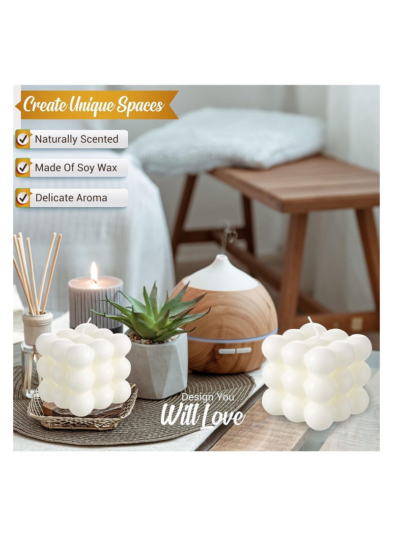 Set of 4 PC Bubble Candles Colour White Home Decoration Bright Candle Trendy Candles Handmade Cube Candle for Bedroom Bathroom Decorations Wax Candles Cute Cube Scented Candle