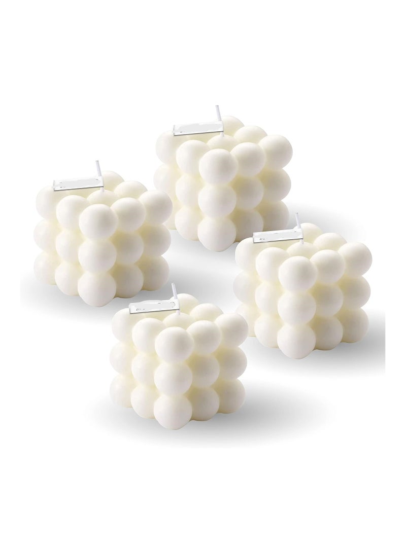 Set of 4 PC Bubble Candles Colour White Home Decoration Bright Candle Trendy Candles Handmade Cube Candle for Bedroom Bathroom Decorations Wax Candles Cute Cube Scented Candle