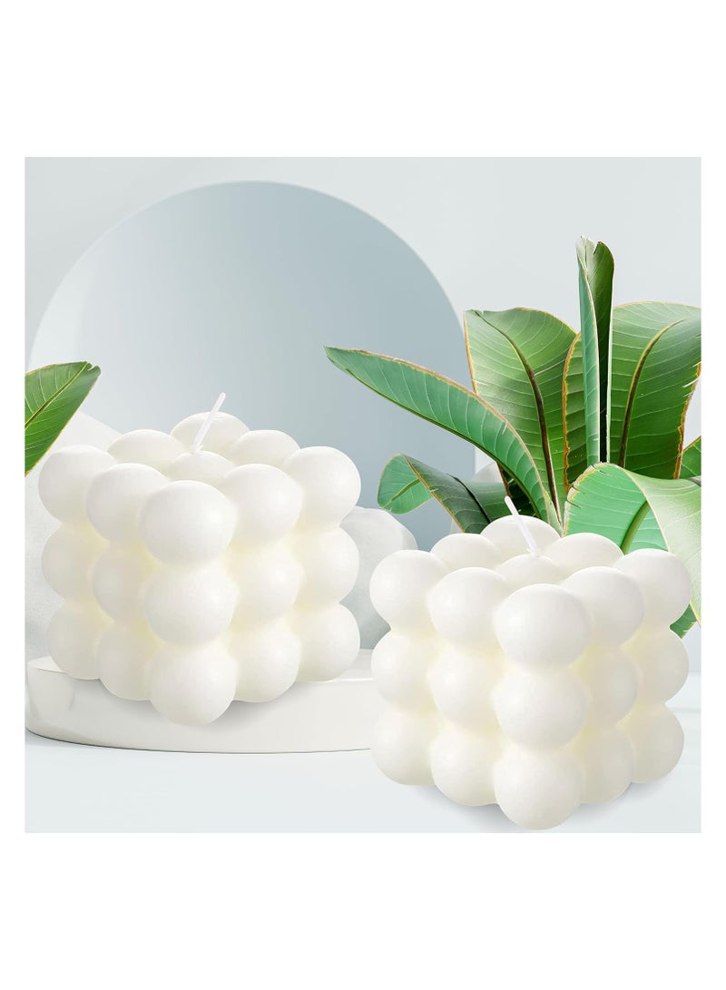 Set of 4 PC Bubble Candles Colour White Home Decoration Bright Candle Trendy Candles Handmade Cube Candle for Bedroom Bathroom Decorations Wax Candles Cute Cube Scented Candle