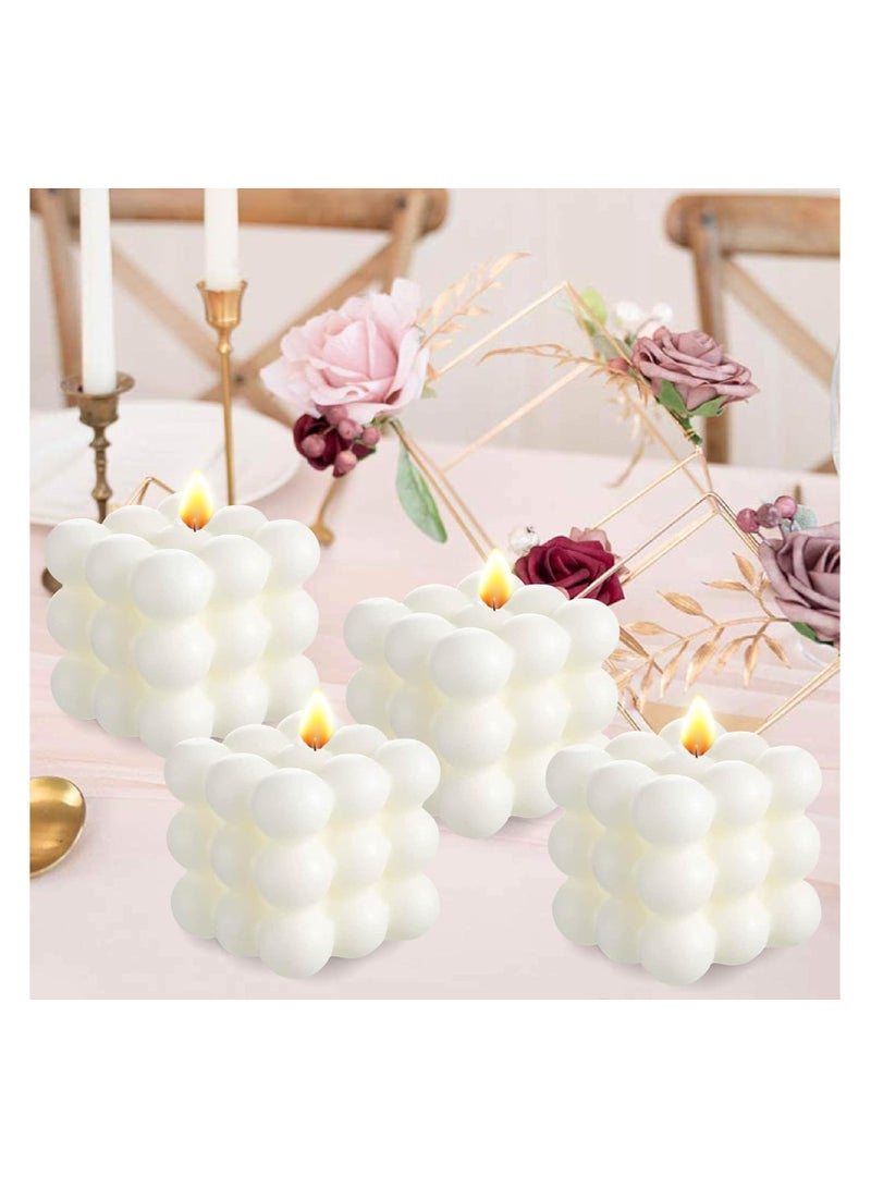 Set of 4 PC Bubble Candles Colour White Home Decoration Bright Candle Trendy Candles Handmade Cube Candle for Bedroom Bathroom Decorations Wax Candles Cute Cube Scented Candle