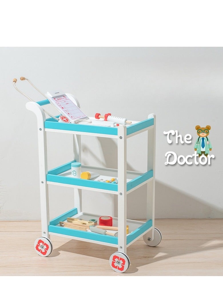 Children's Wooden Medical Doctor Handcart Playing Simulation Injection Toy