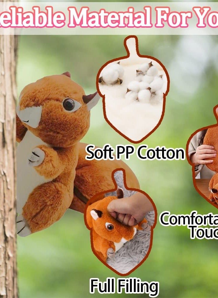 Adorable 10 Inch Plush Squirrel Toy with Zipper Nut Bag, Reversible Stuffed Animal for Kids, Perfect Gift and Room Decor for Boys and Girls