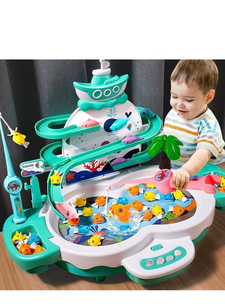 Children's Electric Fishing Toy Multifunctional Track Magnetic Levitation Music Baby Puzzle Early Parent-Child Interactive Fishing Table