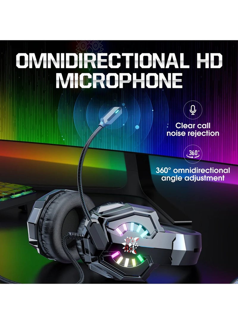 ONIKUMA X32 Wearable Wired Gaming Headset with Flexible Mic LED Lights, Dynamic RGB Lighting Effect