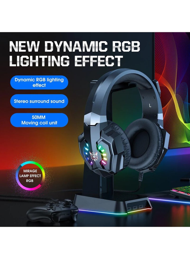 ONIKUMA X32 Wearable Wired Gaming Headset with Flexible Mic LED Lights, Dynamic RGB Lighting Effect