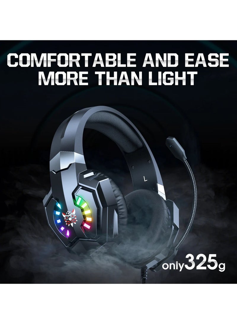 ONIKUMA X32 Wearable Wired Gaming Headset with Flexible Mic LED Lights, Dynamic RGB Lighting Effect